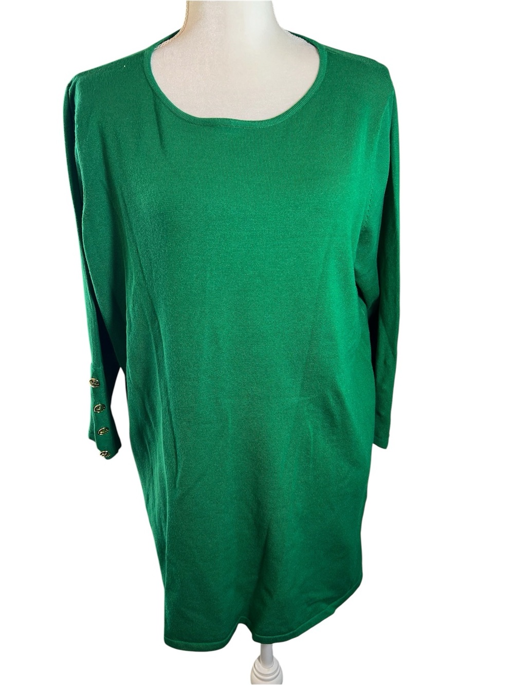Women's Emerald Green Long-Sleeve Tunic with Button Cuffs